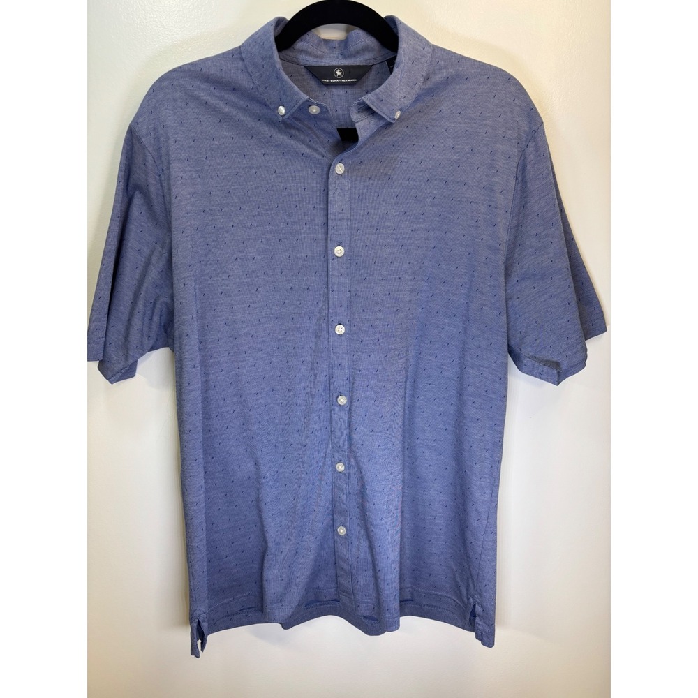 Hart Schaffner Marx Mens Blue Micro Print Short Sleeve Button Down Shirt Size M